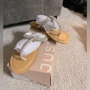 Just Fab silver sandals flat Ava embellished size 10 NIB